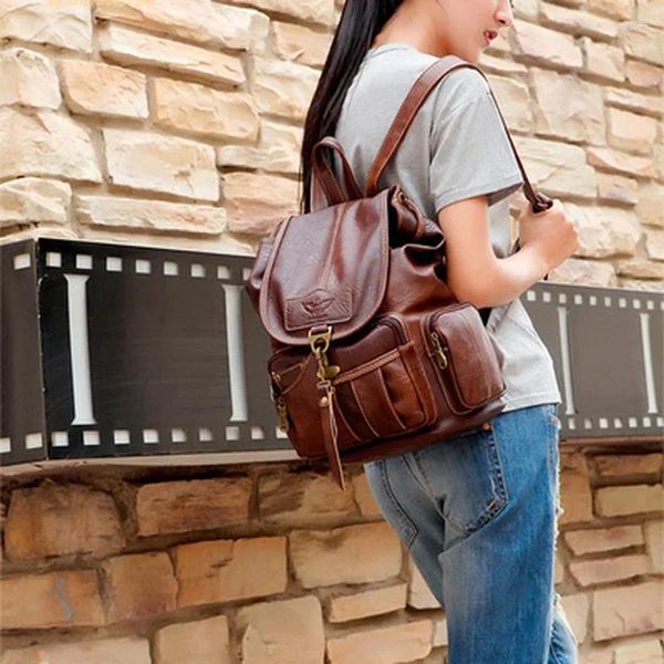 Sacs d'école sac pour femmes accrocher boucle de ceinture plus de loisirs sac à dos étudiants rétro voyage paquet