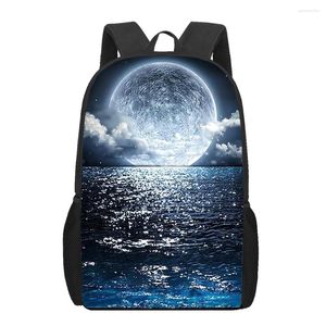 Bolsas escolares de la playa Landscape en el mar 3D Bolso impreso hombres Mochila de 16 pulgadas para adolescentes Boyling Kindergarten Gaqupack Niños Gran capacidad