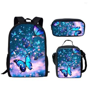 Sacs d'école Belidome Blue Butterfly Design 3pcs Set for Teen Boys Girls Schoolbag Backpack Student Bookbag Bookbag Mochila Infantil
