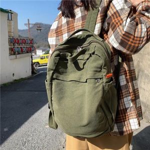 Sacs d'école grande capacité adolescent décontracté toile livre sac à dos femme voyage coton spacieux ordinateur portable armée vert quotidien sac à dos sac à dos