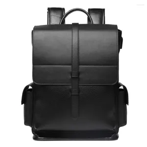 Sacs d'école bison denim authentique cuir sac à dos masculin 14 pouces sac de voyage ordinateur portable pack de jour imperméable avec port de chargement USB