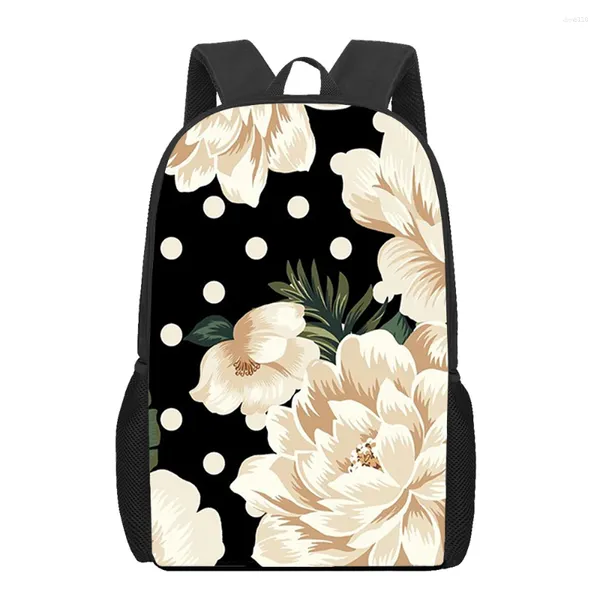 Bolsas escolares Flores botánicas Mochila Peony Peony Peony Floral Libro de impresión para estudiantes de primaria 16 pulgadas Daypack mochila