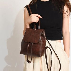 Sacs d'école marron PU sac à dos mignon petit paquet couleur unie rétro Style coréen sac à bandoulière filles