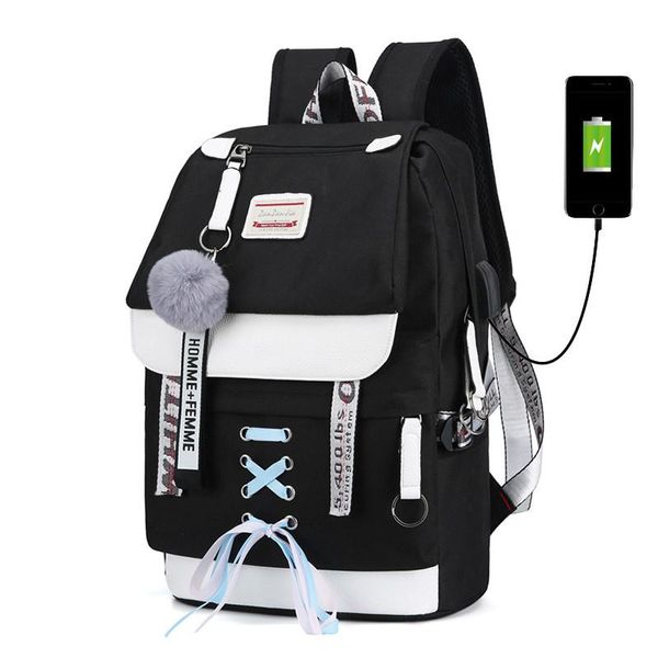 Mochilas escolares de lona para niñas y adolescentes, mochila para mujer, mochila con carga USB de gran capacidad, mochilas de media altura, mochila escolar