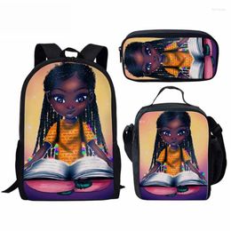 Schooltassen Cartoon Afrikaans meisje 3 stks/set Backpack 3D Print Student Book Bag Travel Laptop Daypack Lunch Pencil Case