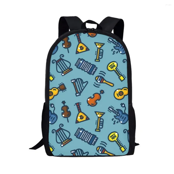 Sacs d'école Cartoon Musical Instrument Design Teenagers Sac Étudiant Sac Daily Casual Sackepack Boys Girls Book Travel Storage Rucksack