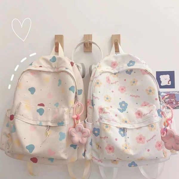 Sacs d'école imprimés de dessins animés, sac à dos Floral pour femmes, Harajuku Y2k, cartable Preppy japonais assortis avec tout, Kawaii