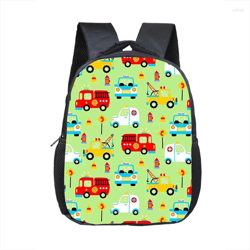 Sacs d'école Cartoon Truck Car Backpack Engineering Vehicle Excavator Print Schoolbags For Kids Boys Student Sport Travel 16 pouces Packs Day
