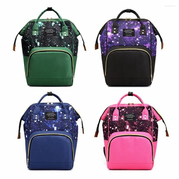 Mochilas escolares, mochila informal para mujer, estampado de cielo estrellado, cremallera de nailon, mochilas multibolsillos para compras al aire libre, mochilas de gran capacidad para viajes