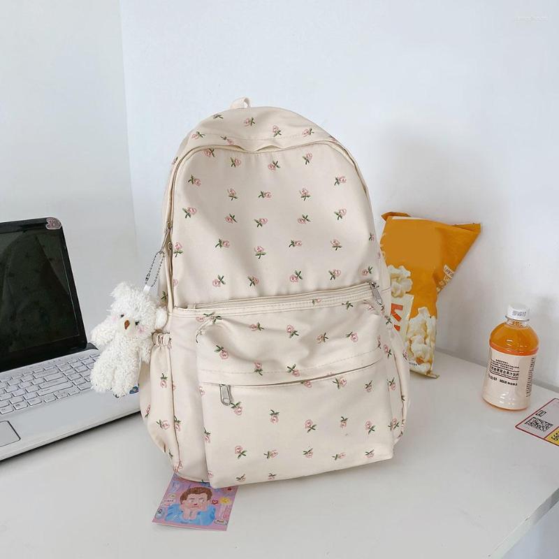 Школьные сумки повседневные цветочные принты Женские рюкзак для девочек книжные мешки с большими возможностями путешествуют мочилас с подвесками