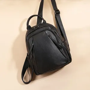 Sacs d'école décontractés en cuir authentique sac à dos femmes noires en première couche sac à dos de mode Fashion dames doublé