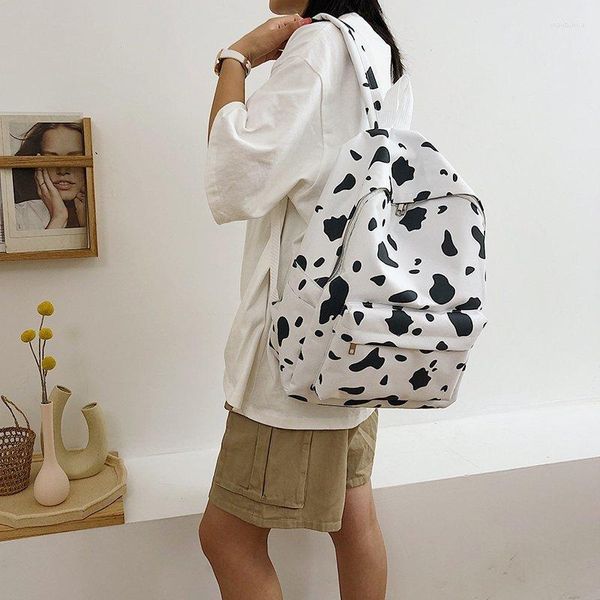 Sacs d'école décontracté en peluche sac à dos sac à bandoulière femmes Animal vache motif voyage sac à dos dame étudiant capacité