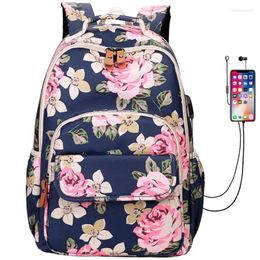 Sacs d'école décontracté femmes sacs à dos sac en nylon imperméable pour adolescents étudiants bookags USB sac à dos quotidien de dame impression fleurs sac à dos