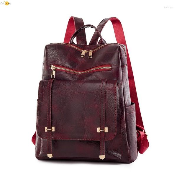 Sacs d'école CFUN YA Vintage femme sac à dos en cuir PU sac à dos de maman grande capacité voyage sac à dos femme épaule collège cartable