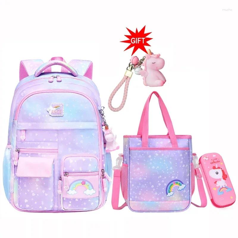Skolväskor barn bokväska ryggsäckar för flickor söt bok väska set tjej barn elever elementära middra barn