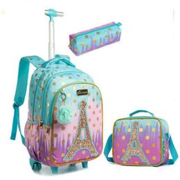 Sacs d'école enfants sac à dos roulant sac à roulettes pour filles SchooTrolley roues enfants voyage bagages Trolley244U