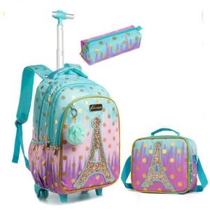 Sacs d'école enfants sac à dos roulant sac à roulettes pour filles SchooTrolley roues enfants voyage bagages Trolley328u