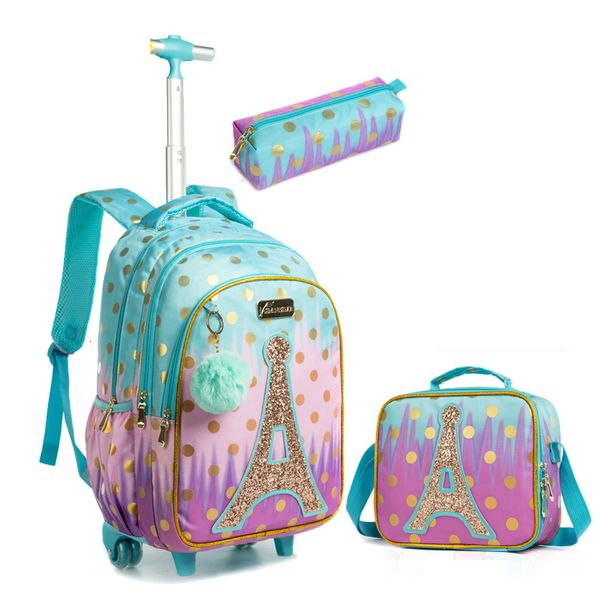 Sacs d'école Enfants école Rolling Backpack Bag School Wheeled Backpack for girls SchooTrolley Bag Wheels Kids Travel luggage Trolley Bags 230718