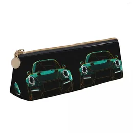 Sacs d'école Classic Sports Car Cuir Crayon Case Line Art Neon College pour adolescents Boîte à fermeture éclair Rétro Big Triangle Pen