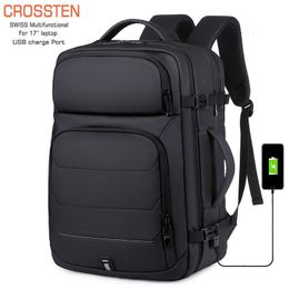 Sacs d'école CROSSTEN 40L sacs à dos extensibles de grande capacité USB chargeant 17 pouces ordinateur portable étanche multifonctionnel sac de voyage d'affaires 230905