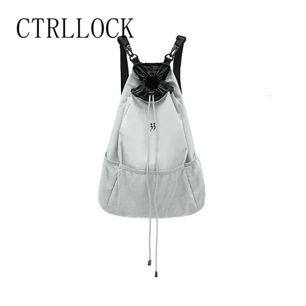 Sacs d'école CTRLLOCK Techwear Normcore gris Nylon léger grande capacité maille sac à dos femmes cordon sangle poche cartable 231005