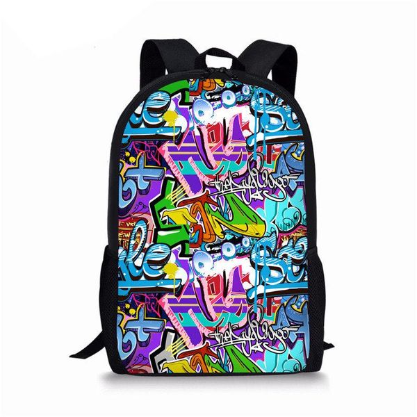 Mochilas escolares Mochila personalizada con grafiti, bolso para estudiantes para adolescentes y niños, mochila con estampado de dibujos animados