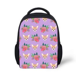 Sacs d'école personnalisés sac de maternelle sac à dos pour enfants Chihuahua impression florale cartable filles bébé étudiants livre