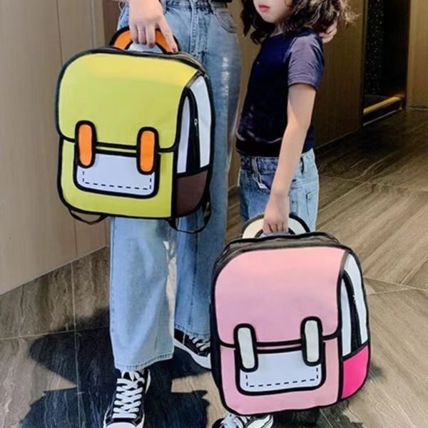 Mochilas escolares Cute 2D Drawing Cartoon Bag Anime Mochila 3D Jump Style Comic Student Mochila Kawaii Teenage Daypack Funny Kids Travel Bag 230726