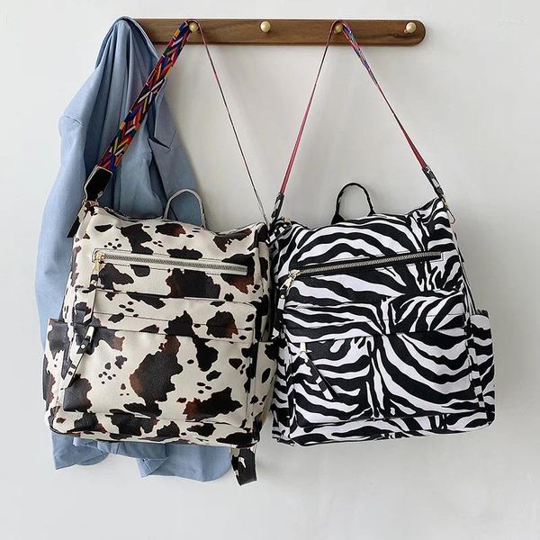 Bolsas escolares lindas vacas mochilas mujeres cuero blanco negro cebra mochila clase adolescentes mochila moda coreana universidad viaje sac