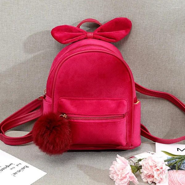 Sacs d'école mignon en peluche balle enfant en bas âge Mini sac à dos maternelle cartable bébé dessin animé nœud sac à bandoulière sac à main