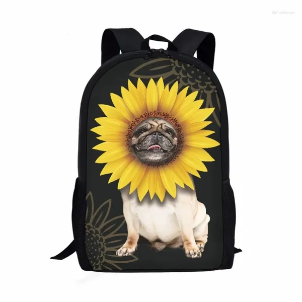 Sacs d'école mignon tournesol chien motif imprimé étudiants sac grande capacité sac à dos enfant adolescents garçons filles enfants livre