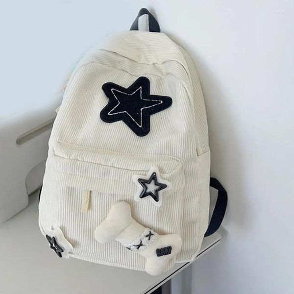 Sacs d'école mignonnes Y2K esthétique Sac à dos Stars Modèle PRÉPY RUCKSACK COLLLE Student Computer Charduroy Bookbag pour Girl 2024