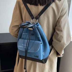 Schooltassen Denims vrouwelijke rugzakken mode rugzak voor tienermeisjes luxe trekkoord dames dagpack bagpack handtas blauw
