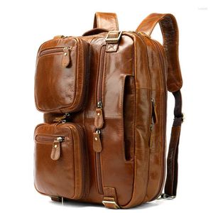 Sacs d'école Design multifonction sac à dos pour ordinateur portable hommes sac en cuir véritable pour adolescent voyage homme sac à dos mâle