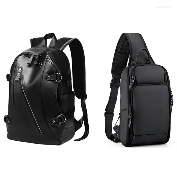 Mochilas escolares DOME 2 uds. Bolsa: 1 orificio para auriculares de cuero PU, mochila impermeable para ordenador portátil, bolso bandolera con puerto USB