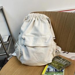 Schooltassen Drawstring Ruffled vaste canvas schooltas met hoge capaciteit met naaien en veelzijdige rugzak 2024 voor meisjesjongens