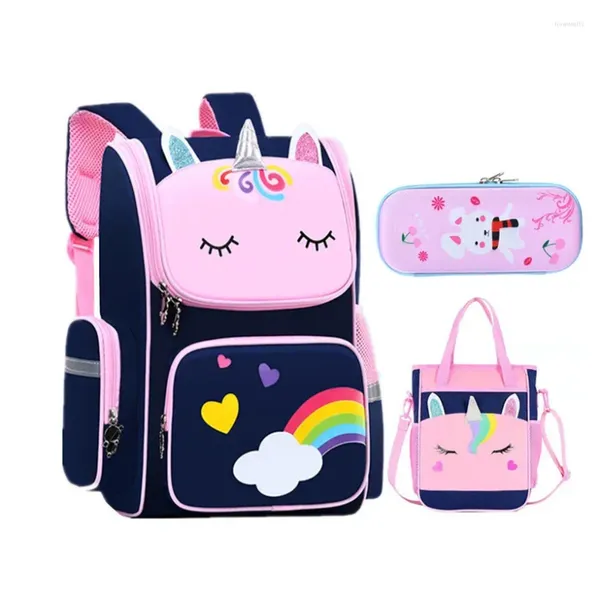 Sacs d'école élémentaire pour filles 6-12 ans enfants main mignon 3D dessin animé sac à dos étudiant livre stylo crayon