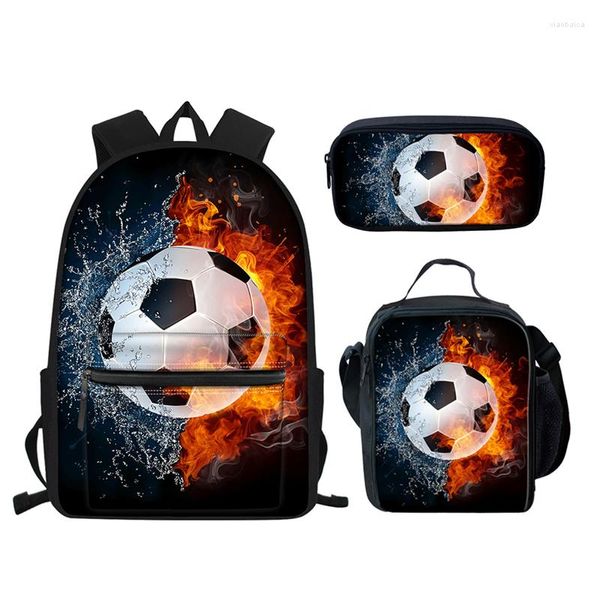 Mochilas escolares ELVISWORDS 3 unids/set niños hielo fuego fútbol impreso mochila para adolescentes niños libro bolsa estudiante