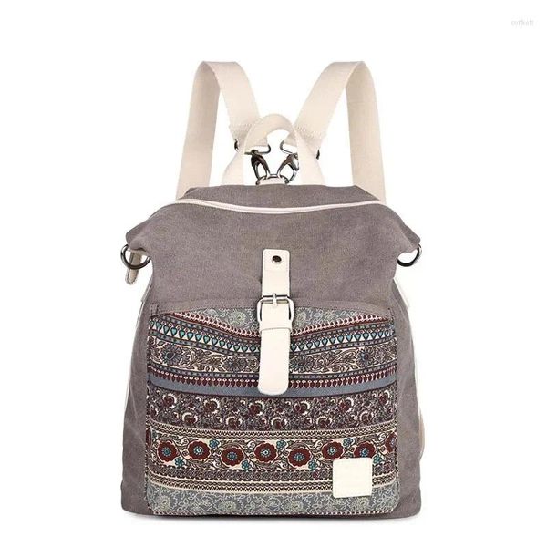 Mochilas Escolares Estilo Étnico Flor Bordado Chica Mochila Monedero Mujer Señoras Moda Casual Ligero Bolso De Hombro Mochila De Viaje