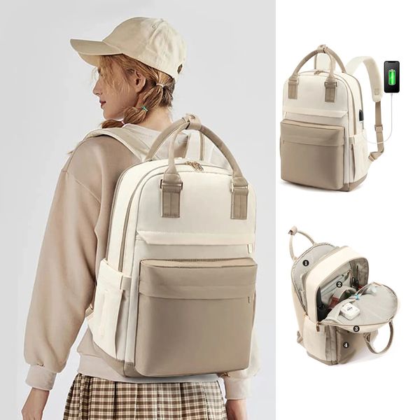 Sacs d'école Sac à dos de mode pour femmes sacs à dos de voyage multifonctionnels grande capacité USB sac à dos pour ordinateur portable sacs d'école légers pour les filles 231009