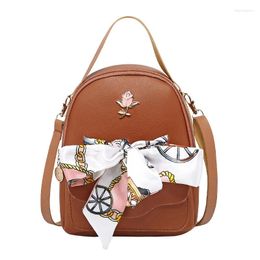 Schooltassen mode boog zijden sjaal vrouwen mini kleine rugzak multifunctie vrouwelijke casual reizen pu leahther schouder crossbody tas