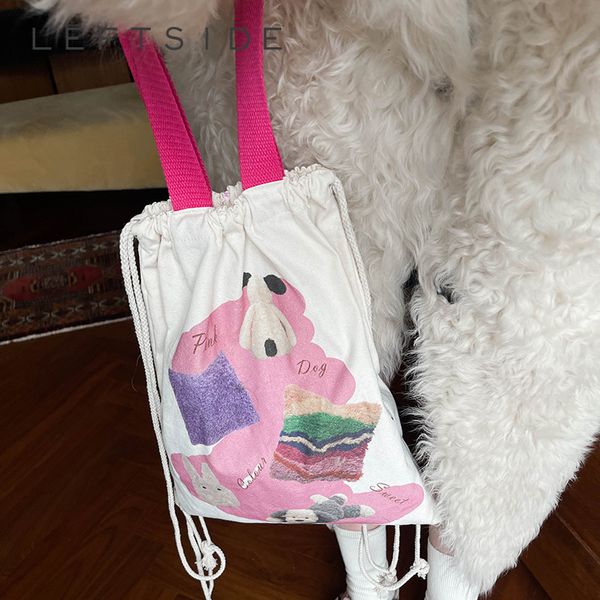 Mochilas escolares Moda Perro de dibujos animados Mochila con cordón para mujeres Kawaii Algodón Y2k Estilo coreano Viajes Compras Niñas Mochila 230804