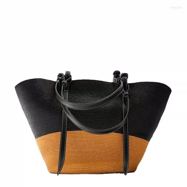 Bolsos escolares Moda Diseño clásico Bolso tejido de hierba de gran capacidad Bolso de playa de alta calidad para mujer de un solo hombro