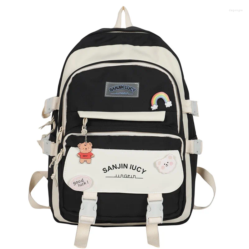 Skolväskor mode kawaii skolväska för tonåring vattentät nylon flickor påsar kvinnor bärbar dator ryggsäck resväska svart bokväska