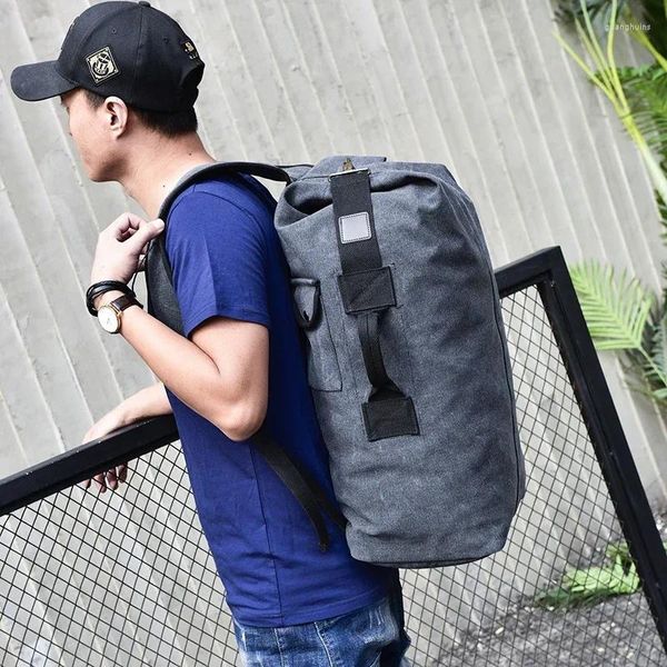 Mochilas escolares para hombre, morral de gran capacidad a la moda, equipaje para niños, bolso de lona con hombro tipo cubo, mochilas de ocio para viaje