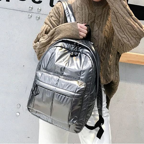 Sacs d'école Mode espace rembourré femmes sacs à dos hiver vers le bas coton sacs d'école pour adolescent concepteur sac de voyage femme grands sacs à main 231117