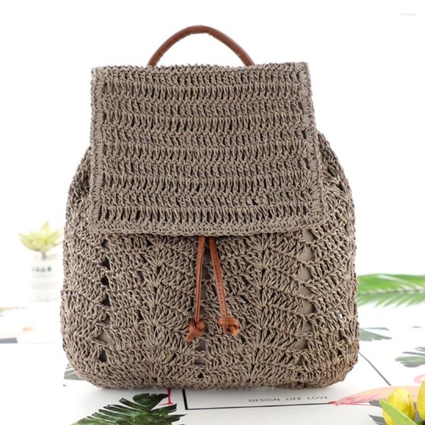 Sacs d'école mode paille femmes sac à bandoulière sac à dos tissé à la main femme plage vacances simple sac à main pour l'extérieur