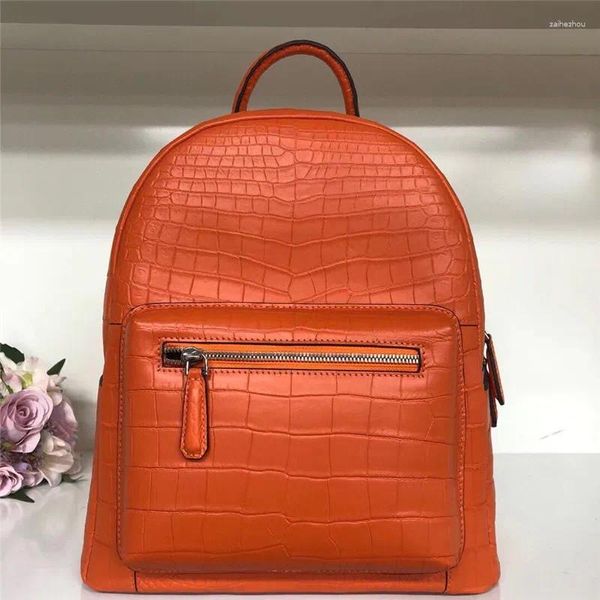 Sacs d'école Style de mode véritable peau de crocodile exotique femmes dame sac à dos coloré authentique alligator en cuir femme sac à poignée supérieure pack