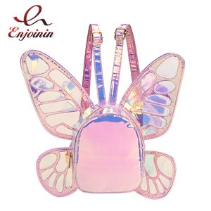 Sacs d'école Fashion Fashion Femme Laser Mini sac à dos Butterfly Angel Wings Pack For Girls Travel Casual Daypack Sac School Sac Holographic Leather 230811