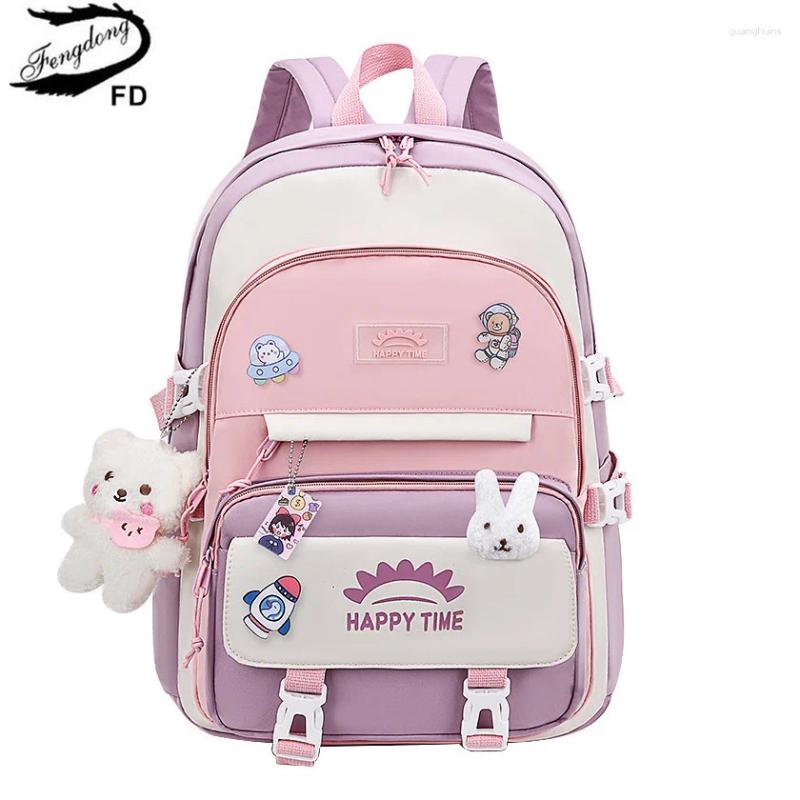 Schultaschen Fengdong Niedliche koreanische Tasche für Mädchen Kawaii Rucksack Rosa Lila Büchertasche Grundschüler Kinder Geschenk